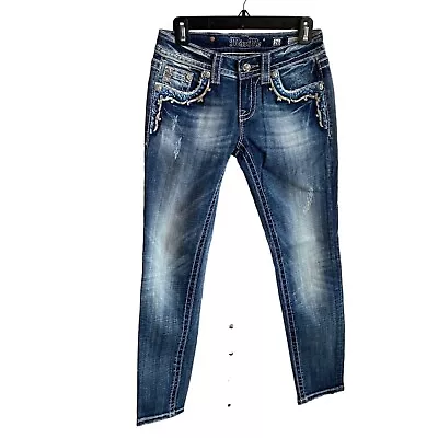 Miss Me Jeans Women’s Size 26 Ankle Skinny Cut Denim Embellished Flap Pockets • $57