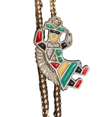 Vtg Zuni Rainbow Dancer Kachina Bolo Tie Faux Silver Inlay Turquoise Pearl Coral • $24.99