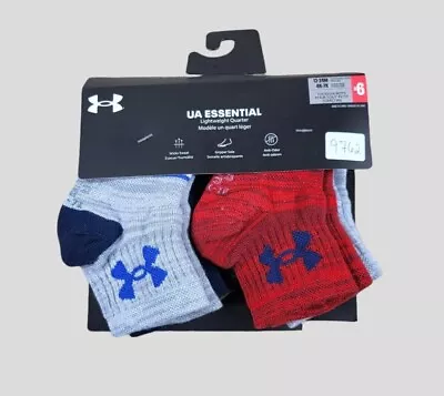 UNDER ARMOUR Boys Socks 12-24M 1/4 Crew Toddler Lightweight Gripper Sole 6 Pack • $17.95