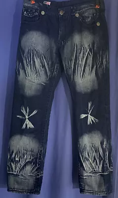 RARE True Religion Mens Jeans Flap Pocket USA Made Very Cool Design Black Stitch • $26.99
