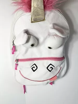 Despicable Me Backpack Fluffy Unicorn Backpack White 3D Eyes Zip Pocket School • $17.98