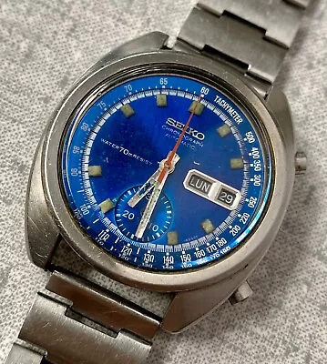 Seiko 6139-6012 Chronograph Automatic Watch Water Resist Vintage Men's Blue Dial • $299.99
