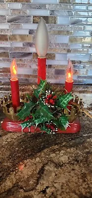 Vintage Red 3 Plastic Candle Electric Christmas Candelabra • $20