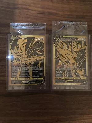Pokemon TCG Zacian V SWSH076 & Zamazenta V SWSH077 Gold Ultra Premium Promo Rare • $59.99