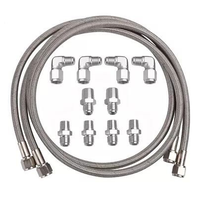 SS Braided Transmission Cooler Hose Lines Fittings TH350 700R4 TH400 52  Length • $48.99