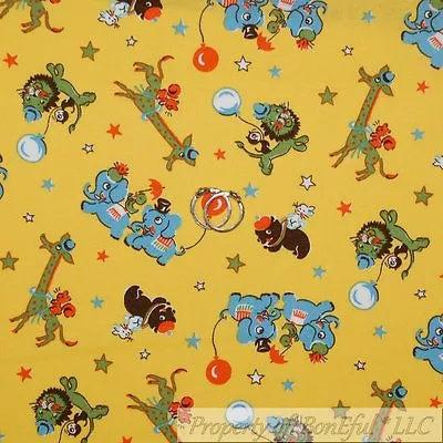 BonEful Fabric FQ Cotton Quilt VTG Yellow White Baby Balloon Circus Lion Animal • $5.70