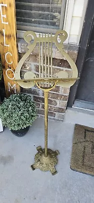 Vintage Patina Adjustable Brass Sheet Music Lure Harp Footed Stand • $89