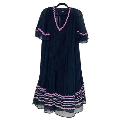 Matta Black Sheer Cotton Embroidered Tunic Slip Coverup Maxi Dress M • $75