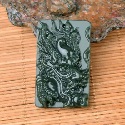 100% Natural Hetian Jade Pendant Amulet Dragon Statue  Hand-carved • £8.39