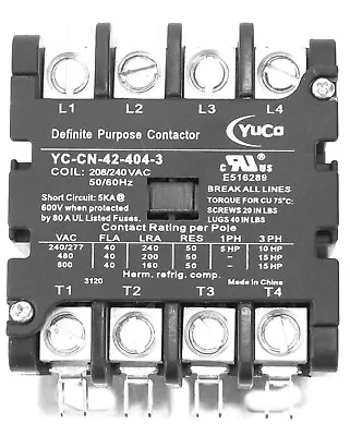 HEATING LIGHTING DEFINITE PURPOSE 40A 600V 4P Contactor 240V Coil Fits 42CF25AG • $49.99