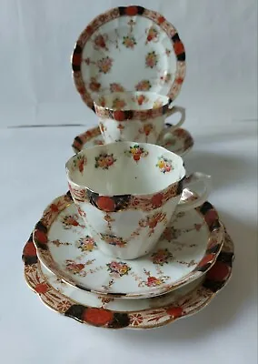 Art Deco Imari Style  Trellis  Albion China Longton C1935 Set Of 2 Tea Trio's  • £9.99