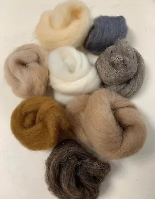 8 Color Set Neutrals - Needle Felting Finest Romney & Merino Wool Roving • $7