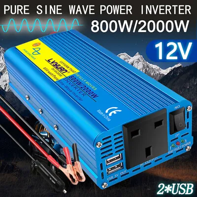 £69.99 • Buy Pure Sine Wave Power Inverter 2000W Peak DC 12v To 230V Converter Car Plug 2*USB