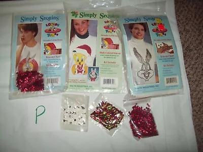 Lot P- 3  Simply Sequins Looney Toons Iron On Sequin Art Kits 1992 NOS Sulyn Ind • $3.99