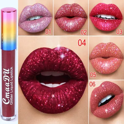 CmaaDU 6 Colors Glitter Liquid Lipstick Matte Waterproof Long Lasting Lip Gloss • £2.48