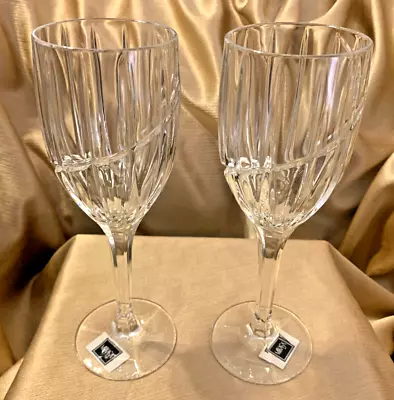 Mikasa Crystal UPTOWN Wine Goblets 9  - NEW Set Of 2 Made In GERMANY Scroll-Cut • $26.95