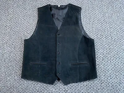 Western Leather Button Up Vest Adult XL Black Lined Steampunk Cowboy Cosplay • $25