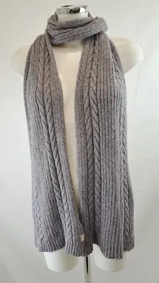 Jack Wills Long Grey Cable Knit Polyester Blend Rectangle Neck Scarf • £5.99