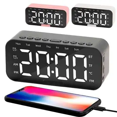 Digital Alarm Clock FM Radio Mirror LED W/Wireless Speaker USB Rechargeable US • $11.14