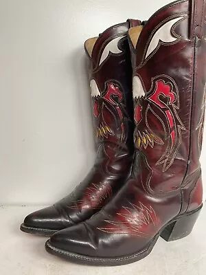 Texas Eagle Thunderbird Patent Leather Cowboy Boots 8 D Inlay Bicentennial • $299.99