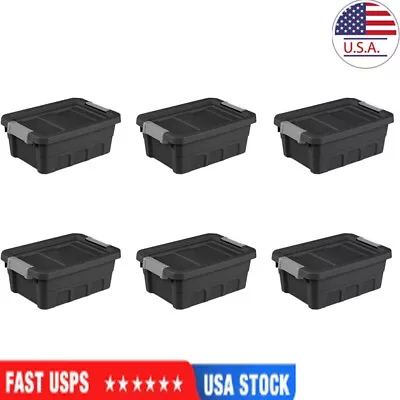 4 Gallon Stacker Tote Bins Durable Plastic Container Black Set Of 6 Storage Box • $34.77