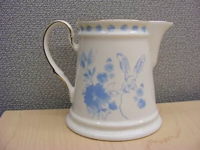 Meritage Blue & White Porcelain Milk Jug Pitcher Creamer Bunny & Floral Design • $20