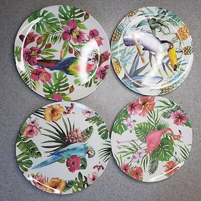 Tropical Bird Plates Melamine Set Of 4 Flamingo Parrot • $12.50