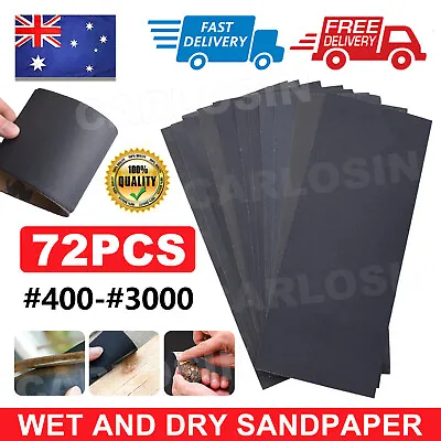 $14.45 • Buy 72x Sandpaper Wet Dry Sanding Sheet 400 600 800 1000 1200 1500 2000 3000 Grit