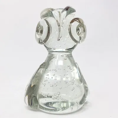 Vintage Art Bubble Crystal Glass Owl Figurine Paperweight • $20.92