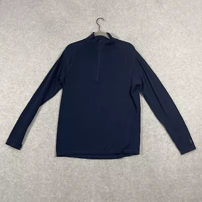 Smartwool Mens Size L Merino Base Layer 1/4 Zip Shirt Navy Blue FLAW • $30