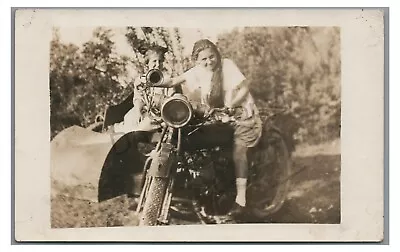 RPPC Woman With Long Hair On A MOTORCYCLE Vintage Real Photo Postcard • $39.99