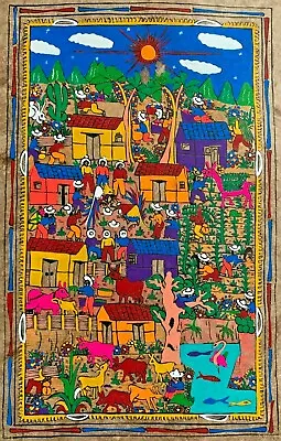 $29.99 • Buy 15 1/2 X 23  Mexican Tradition Folk Art Amate Bark Hanging Painting Aztec