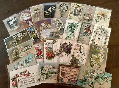 Lot Of 25 Vintage~EASTER POSTCARDS ~with Pretty  Flowers~In Sleeves-h510 • $19.95