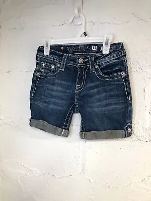 Miss Me Shorts Girls 12 Jean Denim Cutoff Distressed Embellished Mid Rise • $21.99