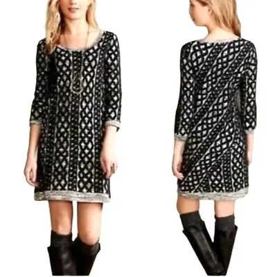 Moth Anthropologie Black And Ivory Textured Knit Long Sleeve Sweater Dress S • $28.79