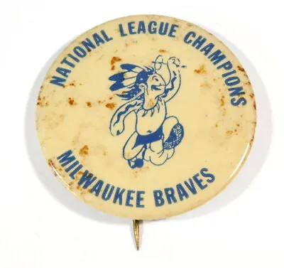 1957 Milwaukee Braves National League Champions World Series Pin Button 2 1/8  • $75.99