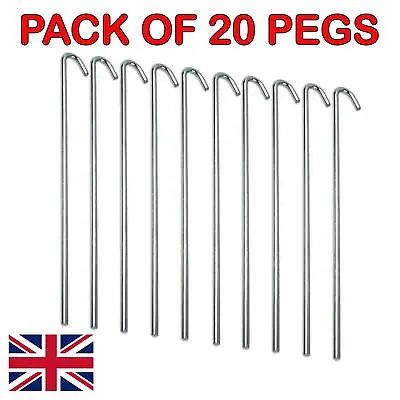 £3.89 • Buy 20 X Heavy Duty Galvanised Steel Tent Pegs Metal Camping Ground Sheet Anchor