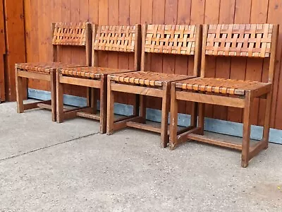 4x Dining Room Chairs Vintage Leather Oak Brutalist Retro Danish 60er • $1074.23