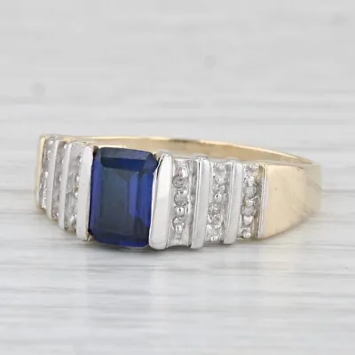 1.20ctw Lab Created Blue Sapphire Diamond Ring 10k Yellow Gold Size 10.5 • $199.99