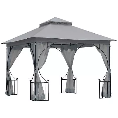 Outsunny Gazebo Party Tent Canopy Sun Shade For Patio Garden Light Grey 3x3(m) • £185.99