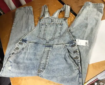 NWT New H&M Divided Acid-Wash Ripped Distressed Denim Crop BIB OVERALLS Women 6 • $19.57