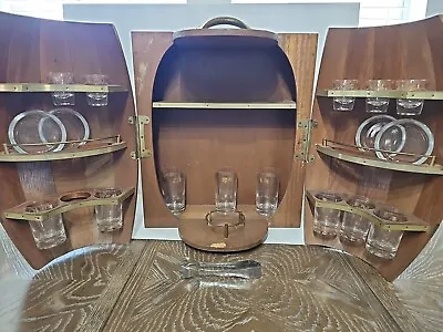 Vintage Mid Century Wood Whisky Barrel Wall Hanging Bar Cabinet With Glasses • $100