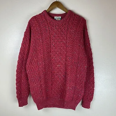 Vtg Connemara Donegal Aran Crafts Jumper Sweater 100% Wool Fishermans Red Mens L • $42.99