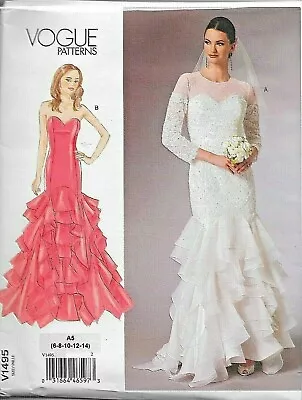 Vogue Pattern V1495 Mermaid Evening Dress Wedding Gown Sweetheart Neckline 6-14 • $18.99