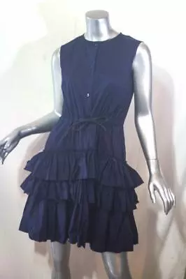 Womans MARTIN GRANT Dark Blue Sleeveless Button Down Ruffle Dress Size 38 • $65