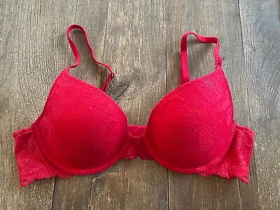 Biofit Demi Uplift Victoria's Secret Push Up Bra 36B Red Color Lace Overlay • $17.95