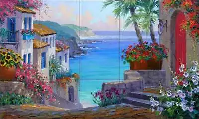 Mediterranean Tile Backsplash Mikki Senkarik Lake Como Art Ceramic Mural MSA154 • $149.95