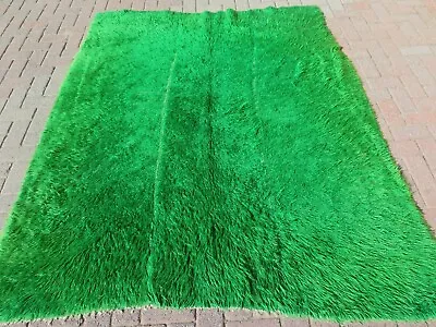 Vintage Turkish Shaggy Rug Mohair Carpet Long Hairy Rugs Green Carpet 70 X83  • $299.53