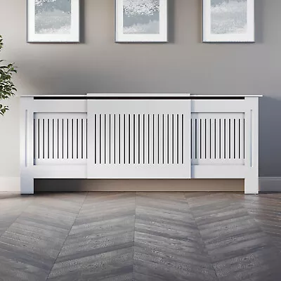 White Radiator Cover Wall Rad Cabinet Adjustable MDF Wood Vertical Style Modern • £65.97