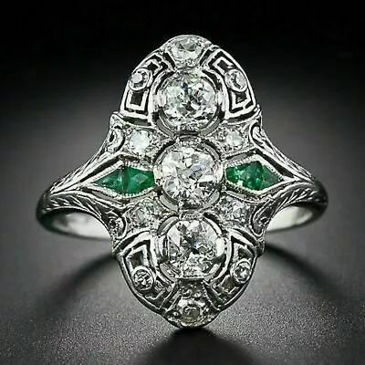 3Ct Round Lab-Created Diamond Filigree Vintage Modern Art Deco Engagement Rings • $325.99